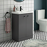 Cruze 500mm Curved Gloss Grey Vanity Unit with Matt Black Handles