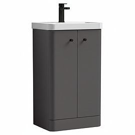 Cruze 500mm Curved Gloss Grey Vanity Unit with Matt Black Handles
