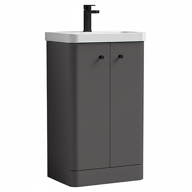 Cruze 500mm Curved Gloss Grey Vanity Unit with Matt Black Handles