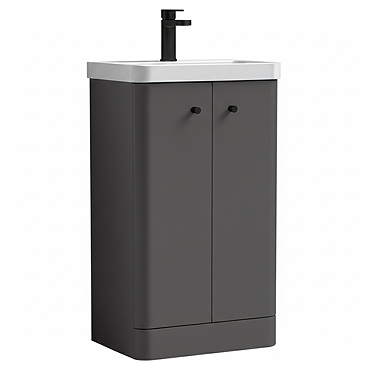 Cruze 500mm Curved Gloss Grey Vanity Unit with Matt Black Handles