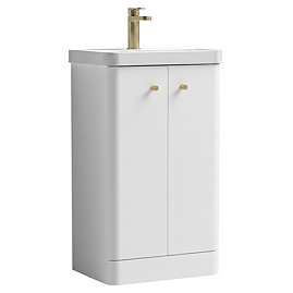 Cruze 500mm Curved Gloss White Vanity Unit with Brushed Brass Handles
