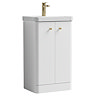 Cruze 500mm Curved Gloss White Vanity Unit with Brushed Brass Handles