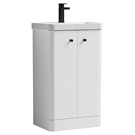 Cruze 500mm Curved Gloss White Vanity Unit with Matt Black Handles