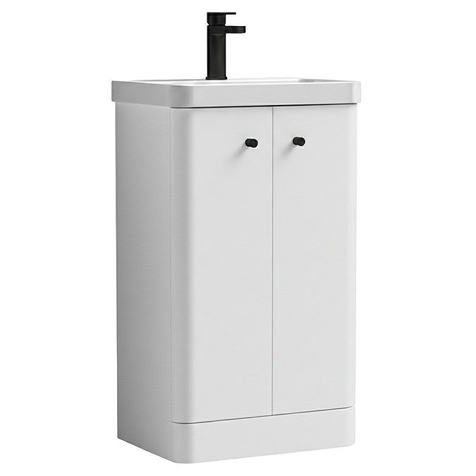 Cruze 500mm Curved Gloss White Vanity Unit with Matt Black Handles