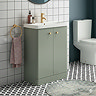 Cruze 500mm Curved Satin Green Vanity Unit with Brushed Brass Handles