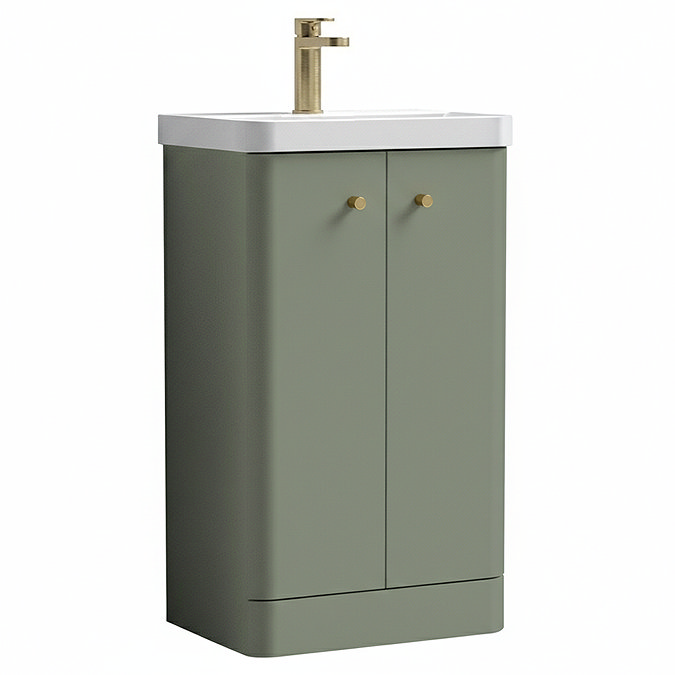 Cruze 500mm Curved Satin Green Vanity Unit with Brushed Brass Handles