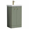 Cruze 500mm Curved Satin Green Vanity Unit with Brushed Brass Handles