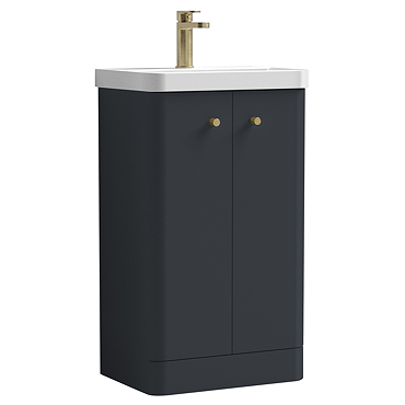 Cruze 500mm Curved Soft Black Vanity Unit with Brushed Brass Handles
