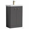 Cruze 600mm Curved Gloss Grey Vanity Unit with Brushed Brass Handles