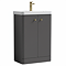 Cruze 600mm Curved Gloss Grey Vanity Unit with Brushed Brass Handles