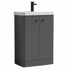 Cruze 600mm Curved Gloss Grey Vanity Unit with Matt Black Handles