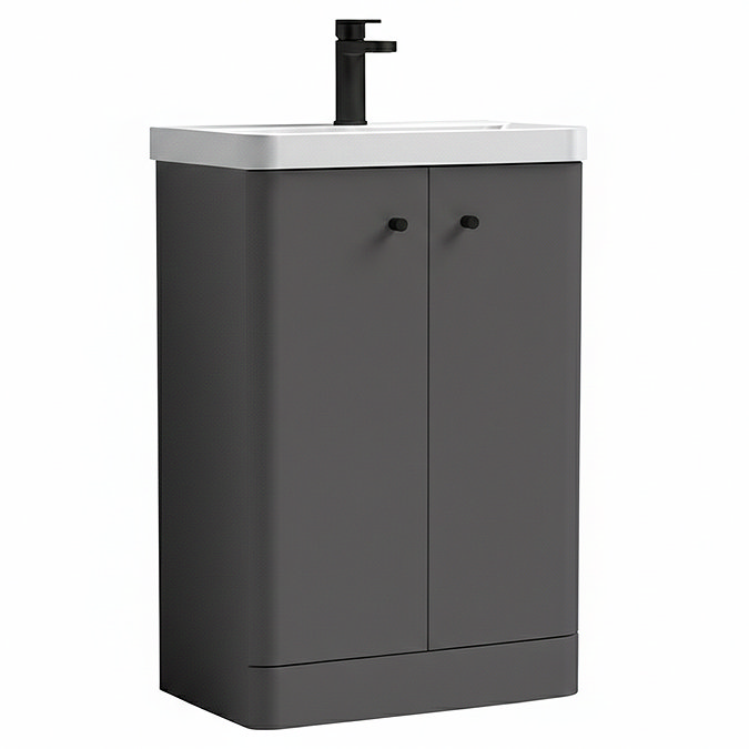 Cruze 600mm Curved Gloss Grey Vanity Unit with Matt Black Handles