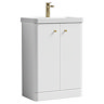 Cruze 600mm Curved Gloss White Vanity Unit with Brushed Brass Handles