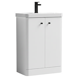 Cruze 600mm Curved Gloss White Vanity Unit with Matt Black Handles