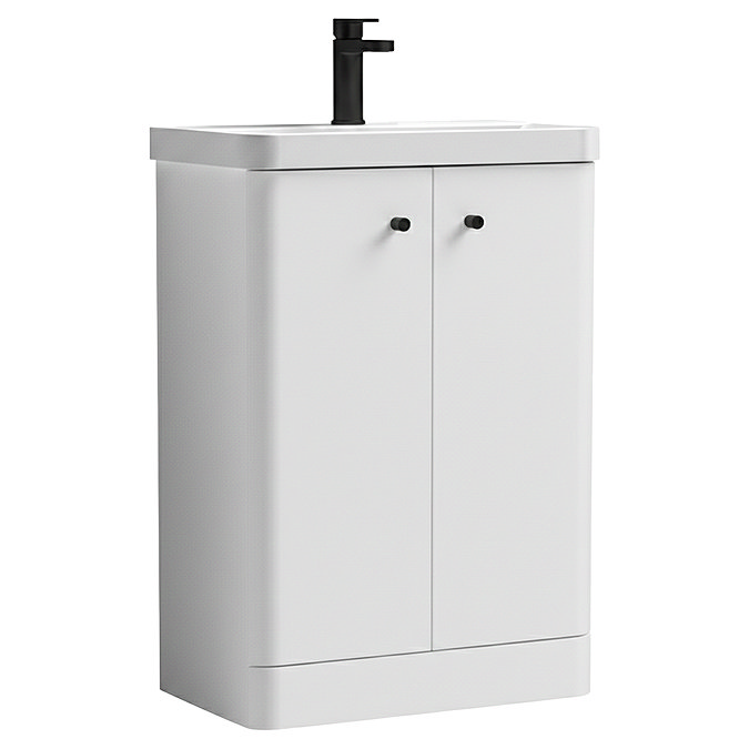 Cruze 600mm Curved Gloss White Vanity Unit with Matt Black Handles