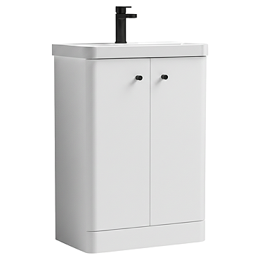 Cruze 600mm Curved Gloss White Vanity Unit with Matt Black Handles
