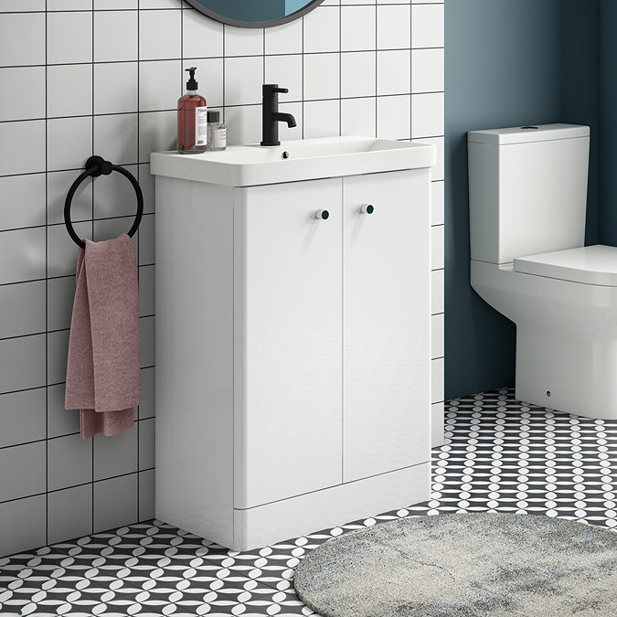 Cruze 600mm Curved Gloss White Vanity Unit with Chrome Handles