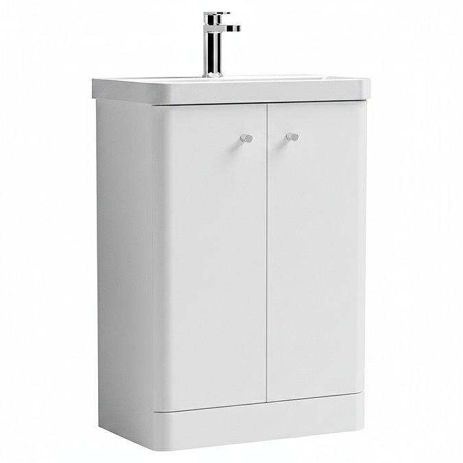Cruze 600mm Curved Gloss White Vanity Unit with Chrome Handles