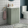 Cruze 600mm Curved Satin Green Vanity Unit with Brushed Brass Handles