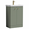 Cruze 600mm Curved Satin Green Vanity Unit with Brushed Brass Handles