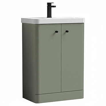 Cruze 600mm Curved Satin Green Vanity Unit with Matt Black Handles