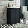 Cruze 600mm Curved Soft Black Vanity Unit with Brushed Brass Handles