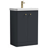 Cruze 600mm Curved Soft Black Vanity Unit with Brushed Brass Handles