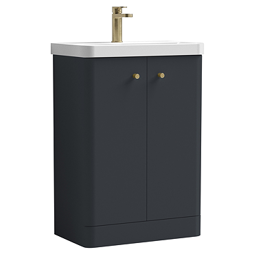Cruze 600mm Curved Soft Black Vanity Unit with Brushed Brass Handles