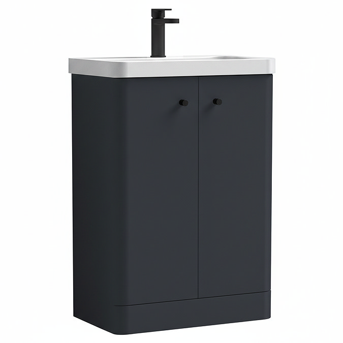 Cruze 600mm Curved Soft Black Vanity Unit with Matt Black Handles