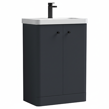 Cruze 600mm Curved Soft Black Vanity Unit with Matt Black Handles