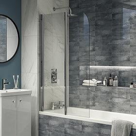 Cruze 800 x 1400 Chrome 6mm Bi-Fold Hinged Bath Screen Large Image