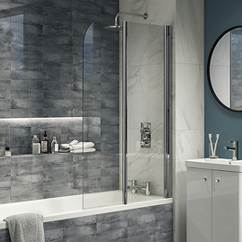 Cruze 800 x 1400 RH Chrome 6mm Bi-Fold Hinged Bath Screen Large Image