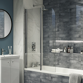 Cruze 900 x 1400 Chrome 6mm Bi-Fold Hinged Bath Screen Large Image