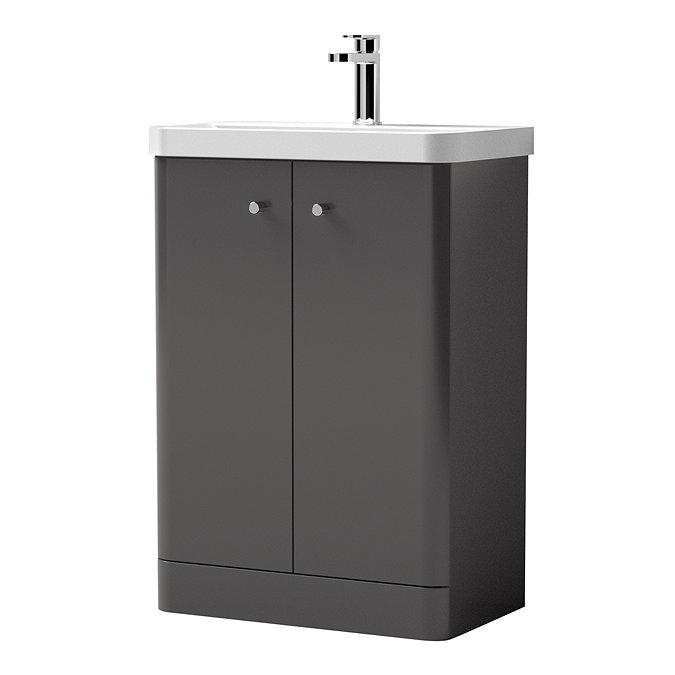 Cruze B-Shaped Shower Bath Suite - 1700mm with Gloss Grey Vanity Unit and Toilet  additional Large I