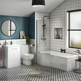 Cruze B-Shaped Shower Bath Suite - 1700mm with Vanity Unit and Toilet Medium Image