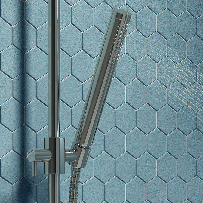 Cruze Chrome Shower System (Valve inc. 200mm Fixed Head + Slide Rail Kit with Handset)  In Bathroom 