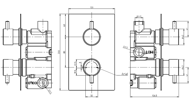 Cruze Concealed Modern Shower Package with Valve + Fixed Round Head