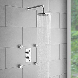 Cruze Concealed Thermostatic Valve with Diverter, Fixed Shower Head + 4 Body Jets Medium Image