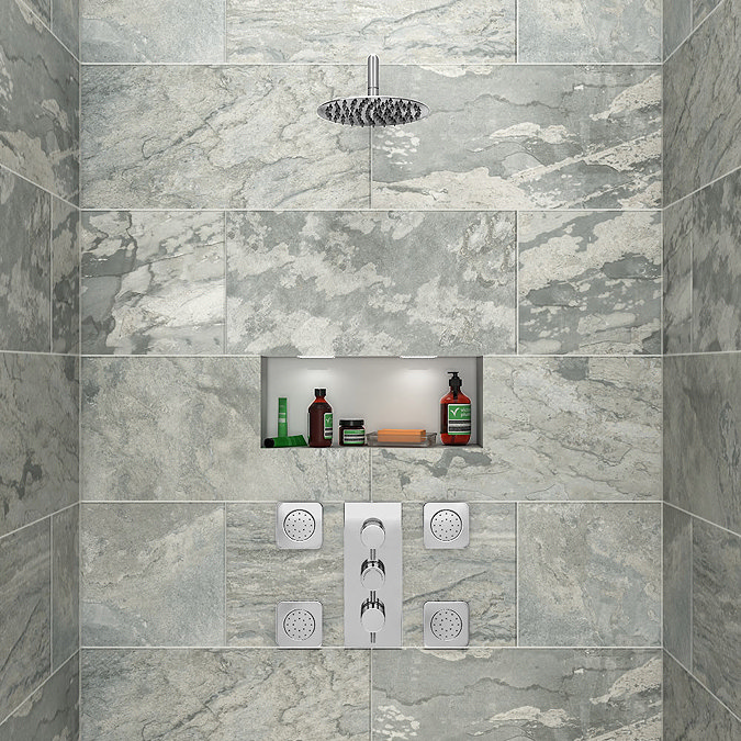Cruze Concealed Thermostatic Valve with Fixed Shower Head + 4 Tile Body Jets Feature Large Image