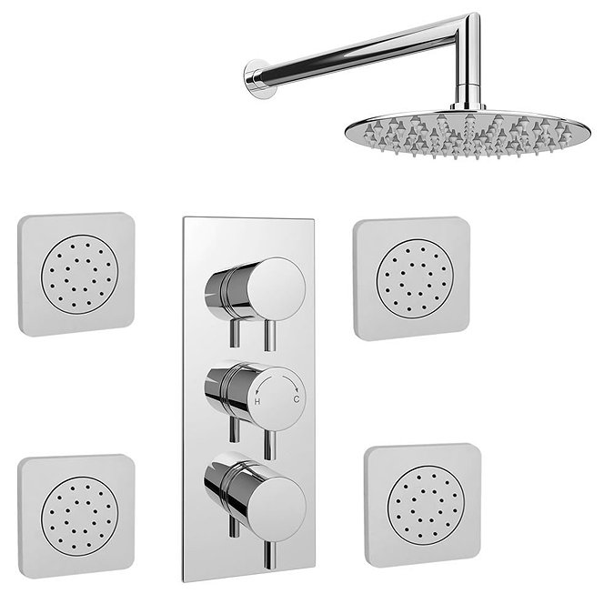 Cruze Concealed Thermostatic Valve with Fixed Shower Head + 4 Tile Body Jets Large Image