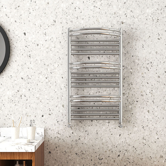 Cruze Curved Heated Towel Rail - W504mm x H850mm- Chrome Profile Large Image