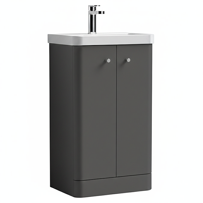 Cruze 500mm Curved Gloss Grey Vanity Unit with Chrome Handles