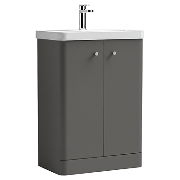 Cruze Curved Vanity Unit - 600mm - Gloss Grey Profile Large Image