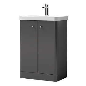 Cruze Curved Vanity Unit - 600mm - Gloss Grey Large Image