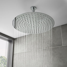 Cruze Large 400mm Thin Round Shower Head + Ceiling Mounted Arm Large Image