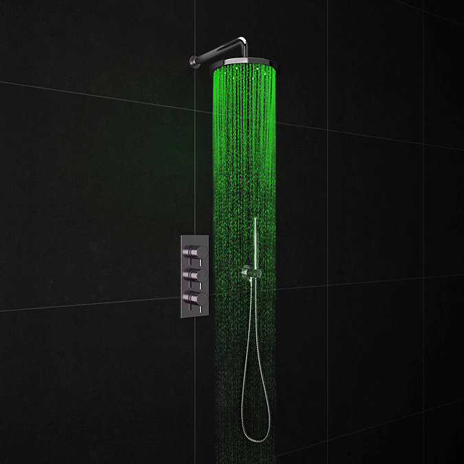 Cruze LED Triple Thermostatic Valve with Round Shower Head + Handset  Profile Large Image