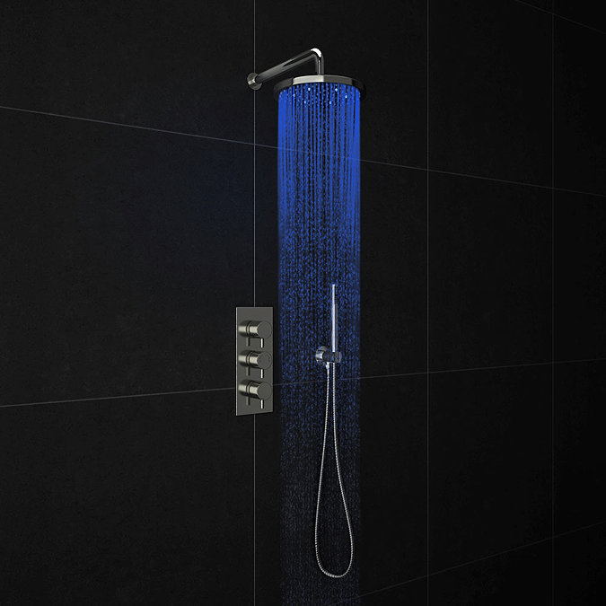 Cruze LED Triple Thermostatic Valve with Round Shower Head + Handset  Feature Large Image