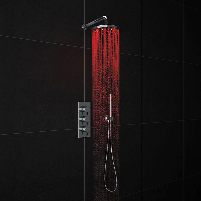 Cruze LED Triple Thermostatic Valve with Round Shower Head + Handset Large Image