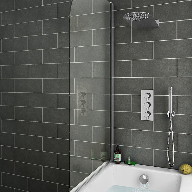 Cruze Modern Shower Package (Fixed Head, Round Handset + Overflow Bath Filler)  In Bathroom Large Im