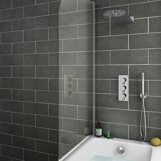 Cruze Modern Shower Package (Fixed Head, Round Handset + Overflow Bath Filler) In Bathroom Large Im